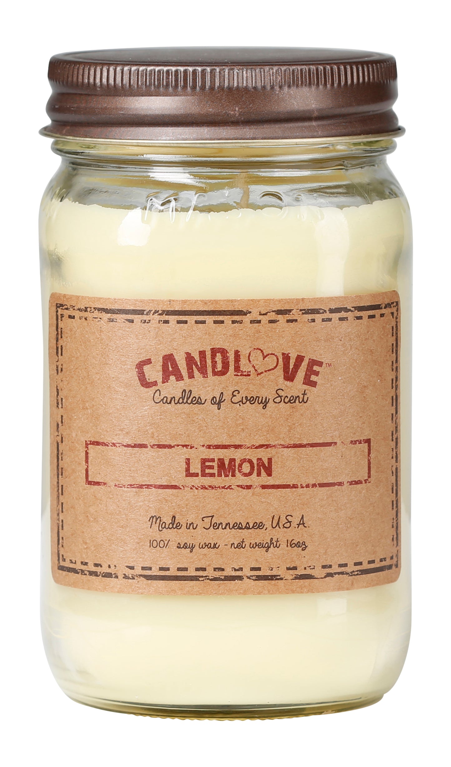 Candlove Lemon Scented Candle - Non-Toxic 100% Soy Candle - Handmade & Hand Poured Long Burning Candle - Highly Scented All Natural Clean Burning Candle (16 OZ Mason Jar) Made in The USA