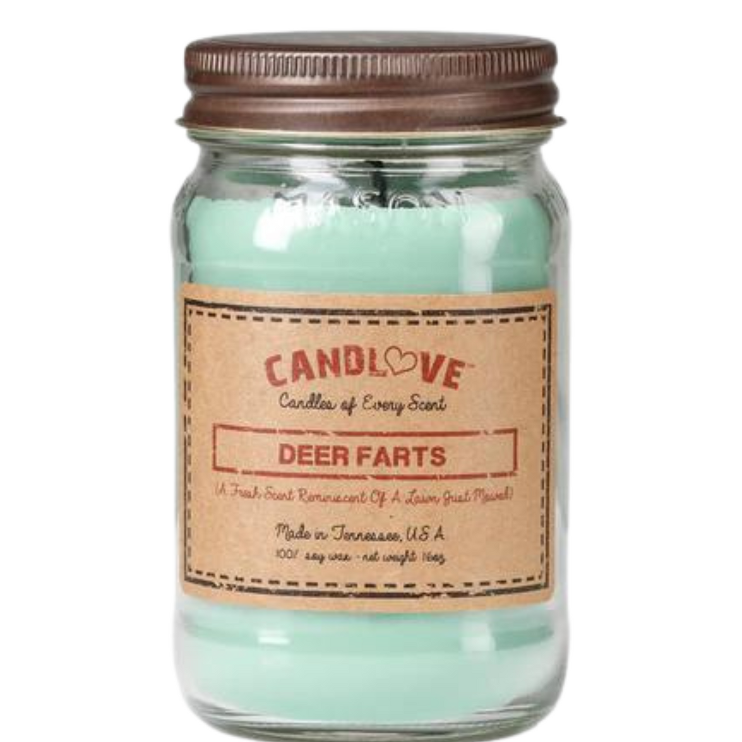 Candlove Deer Farts Scented Candle - Non-Toxic 100% Soy Candle - Handmade & Hand Poured Long Burning Candle - Highly Scented All Natural Clean Burning Candle (16 OZ Mason Jar) Made in The USA