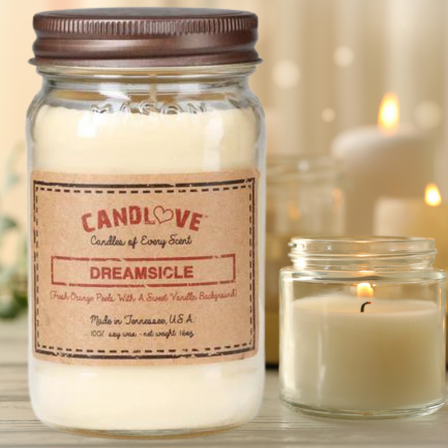 Candlove Dreamsicle Scented Candle - Non-Toxic 100% Soy Candle - Handmade & Hand Poured Long Burning Candle - Highly Scented All Natural Clean Burning Candle (16 OZ Mason Jar) Made in The USA