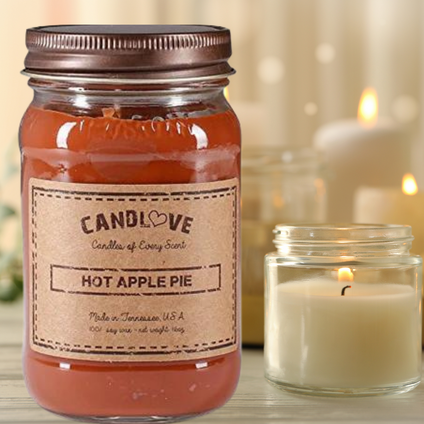 Candlove Hot Apple Pie Scented Candle - Non-Toxic 100% Soy Candle - Handmade & Hand Poured Long Burning Candle - Highly Scented All Natural Clean Burning Candle (16 OZ Mason Jar) Made in The USA