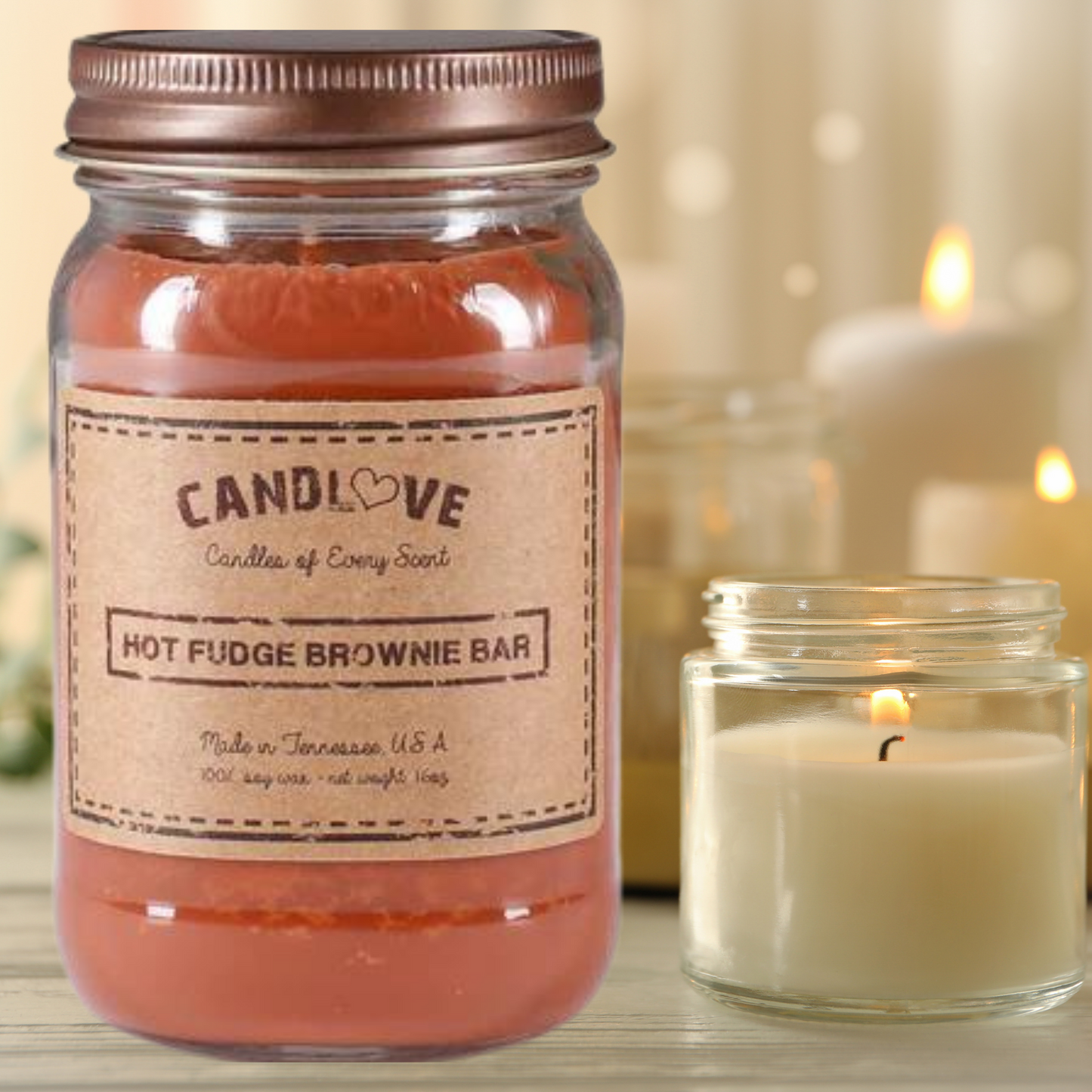 Candlove Hot Fudge Brownie Bar Scented Candle - Non-Toxic 100% Soy Candle - Handmade & Hand Poured Long Burning Candle - Highly Scented All Natural Clean Burning Candle (16 OZ Mason Jar) Made in The USA