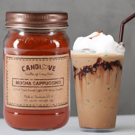 Candlove Mocha Cappuccino Scented Candle - Non-Toxic 100% Soy Candle - Handmade & Hand Poured Long Burning Candle - Highly Scented All Natural Clean Burning Candle (16 OZ Mason Jar) Made in The USA