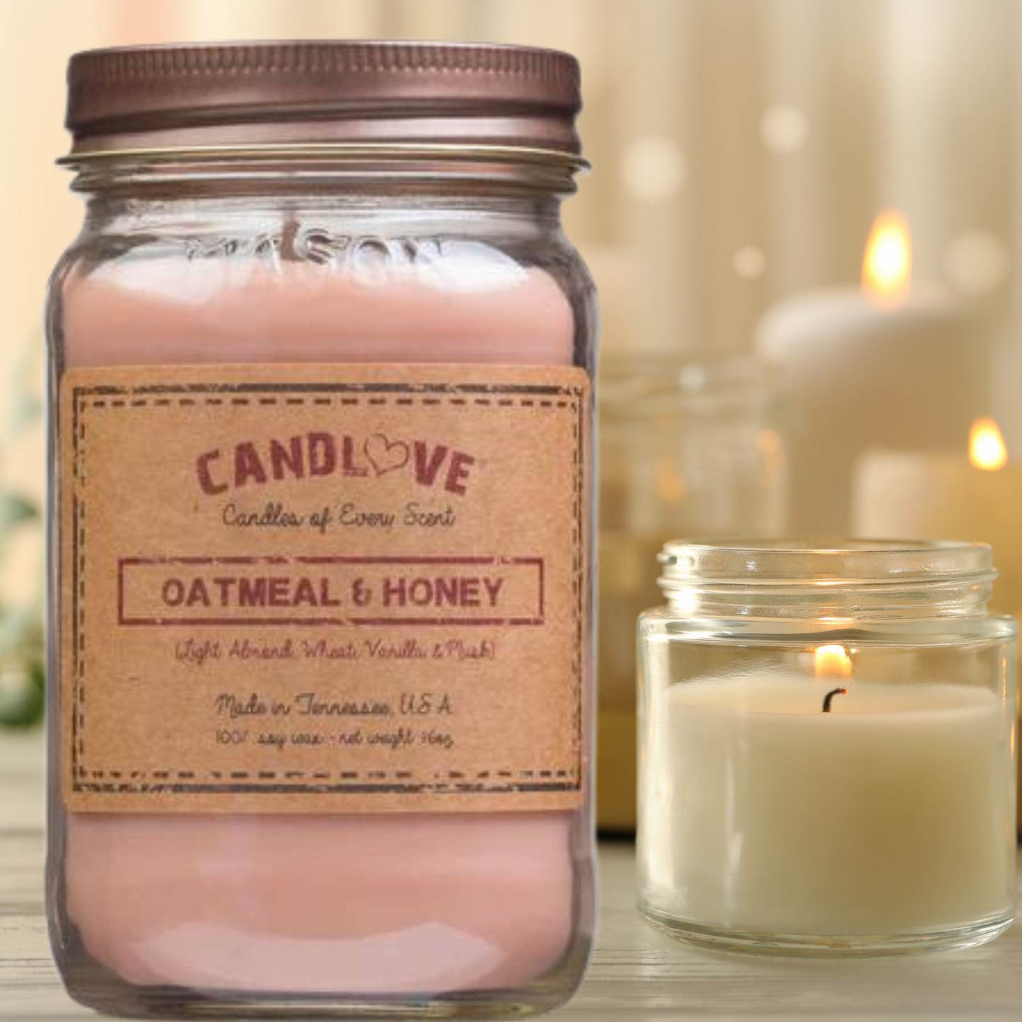 Candlove Oatmeal Honey Scented Candle - Non-Toxic 100% Soy Candle - Handmade & Hand Poured Long Burning Candle - Highly Scented All Natural Clean Burning Candle (16 OZ Mason Jar) Made in The USA