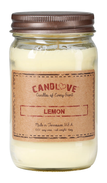 Candlove Lemon Scented Candle - Non-Toxic 100% Soy Candle - Handmade & Hand Poured Long Burning Candle - Highly Scented All Natural Clean Burning Candle (16 OZ Mason Jar) Made in The USA