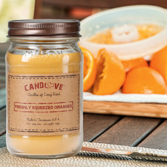 Candlove Freshly Squeezed Oranges Scented Candle - Non-Toxic 100% Soy Candle - Handmade & Hand Poured Long Burning Candle - Highly Scented All Natural Clean Burning Candle (16 OZ Mason Jar) Made in The USA