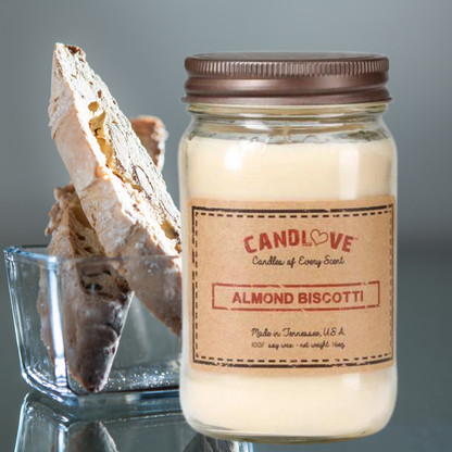 Candlove Almond Buscotti Scented Candle - Non-Toxic 100% Soy Candle - Handmade & Hand Poured Long Burning Candle - Highly Scented All Natural Clean Burning Candle (16 OZ Mason Jar) Made in The USA