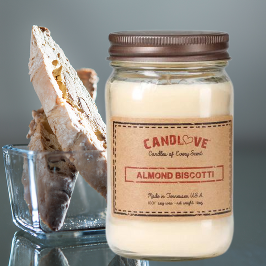Candlove Almond Buscotti Scented Candle - Non-Toxic 100% Soy Candle - Handmade & Hand Poured Long Burning Candle - Highly Scented All Natural Clean Burning Candle (16 OZ Mason Jar) Made in The USA
