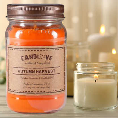 Candlove Autumn Harvest Scented Candle - Non-Toxic 100% Soy Candle - Handmade & Hand Poured Long Burning Candle - Highly Scented All Natural Clean Burning Candle (16 OZ Mason Jar) Made in The USA