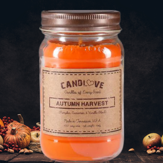 Candlove Autumn Harvest Scented Candle - Non-Toxic 100% Soy Candle - Handmade & Hand Poured Long Burning Candle - Highly Scented All Natural Clean Burning Candle (16 OZ Mason Jar) Made in The USA
