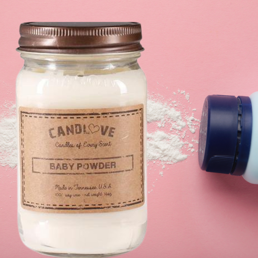 Candlove Baby Powder Scented Candle - Non-Toxic 100% Soy Candle - Handmade & Hand Poured Long Burning Candle - Highly Scented All Natural Clean Burning Candle (16 OZ Mason Jar) Made in The USA