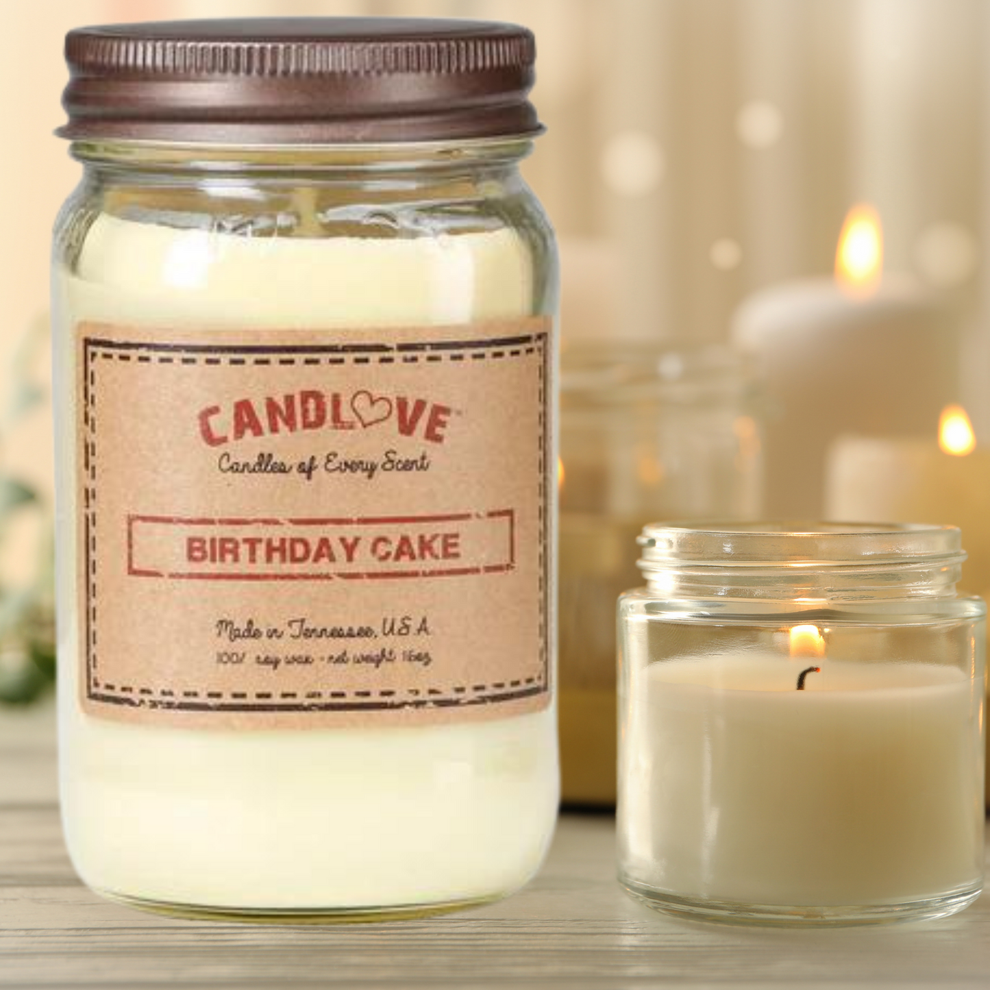 Candlove Birthday Cake Scented Candle - Non-Toxic 100% Soy Candle - Handmade & Hand Poured Long Burning Candle - Highly Scented All Natural Clean Burning Candle (16 OZ Mason Jar) Made in The USA