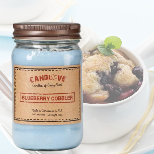 Candlove Blueberry Cobbler Scented Candle - Non-Toxic 100% Soy Candle - Handmade & Hand Poured Long Burning Candle - Highly Scented All Natural Clean Burning Candle (16 OZ Mason Jar) Made in The USA