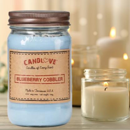 Candlove Blueberry Cobbler Scented Candle - Non-Toxic 100% Soy Candle - Handmade & Hand Poured Long Burning Candle - Highly Scented All Natural Clean Burning Candle (16 OZ Mason Jar) Made in The USA