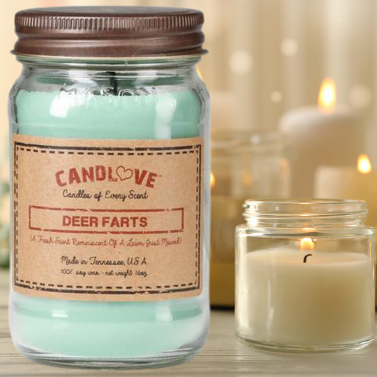 Candlove Deer Farts Scented Candle - Non-Toxic 100% Soy Candle - Handmade & Hand Poured Long Burning Candle - Highly Scented All Natural Clean Burning Candle (16 OZ Mason Jar) Made in The USA