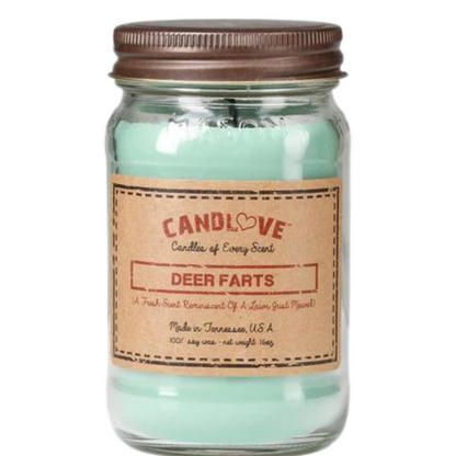 Candlove Deer Farts Scented Candle - Non-Toxic 100% Soy Candle - Handmade & Hand Poured Long Burning Candle - Highly Scented All Natural Clean Burning Candle (16 OZ Mason Jar) Made in The USA