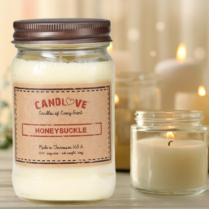 Candlove Honey Suckle Scented Candle - Non-Toxic 100% Soy Candle - Handmade & Hand Poured Long Burning Candle - Highly Scented All Natural Clean Burning Candle (16 OZ Mason Jar) Made in The USA