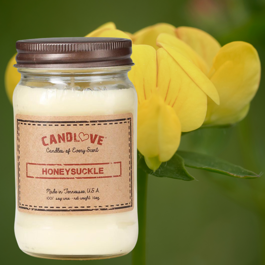 Candlove Honey Suckle Scented Candle - Non-Toxic 100% Soy Candle - Handmade & Hand Poured Long Burning Candle - Highly Scented All Natural Clean Burning Candle (16 OZ Mason Jar) Made in The USA