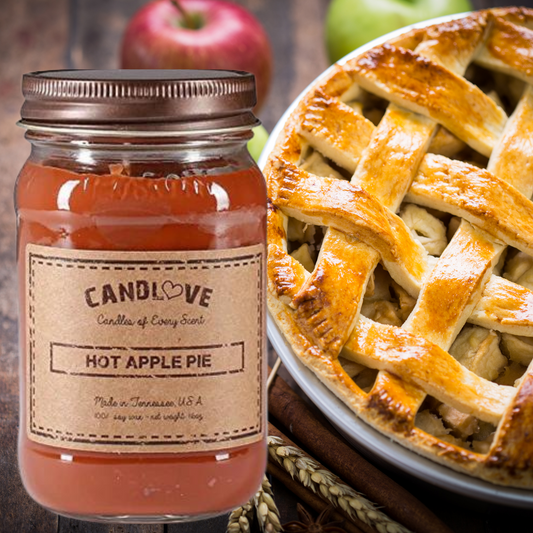 Candlove Hot Apple Pie Scented Candle - Non-Toxic 100% Soy Candle - Handmade & Hand Poured Long Burning Candle - Highly Scented All Natural Clean Burning Candle (16 OZ Mason Jar) Made in The USA