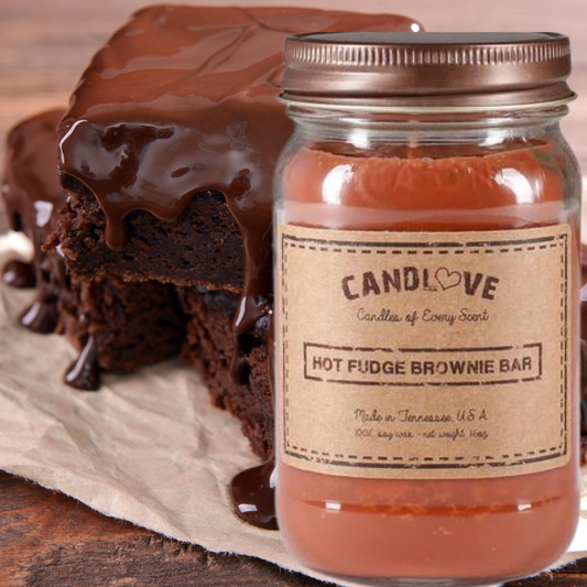 Candlove Hot Fudge Brownie Bar Scented Candle - Non-Toxic 100% Soy Candle - Handmade & Hand Poured Long Burning Candle - Highly Scented All Natural Clean Burning Candle (16 OZ Mason Jar) Made in The USA