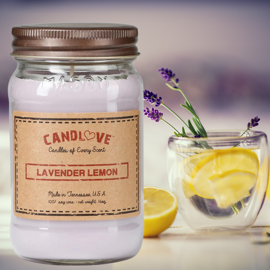 Candlove Lavender Lemon Scented Candle - Non-Toxic 100% Soy Candle - Handmade & Hand Poured Long Burning Candle - Highly Scented All Natural Clean Burning Candle (16 OZ Mason Jar) Made in The USA