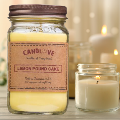 Candlove Lemon Pound Cake Scented Candle - Non-Toxic 100% Soy Candle - Handmade & Hand Poured Long Burning Candle - Highly Scented All Natural Clean Burning Candle (16 OZ Mason Jar) Made in The USA