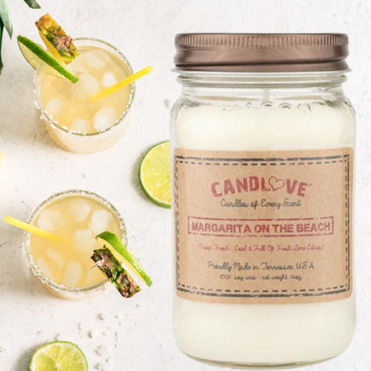 Candlove Margarita On The Beach Scented Candle - Non-Toxic 100% Soy Candle - Handmade & Hand Poured Long Burning Candle - Highly Scented All Natural Clean Burning Candle (16 OZ Mason Jar) Made in The USA