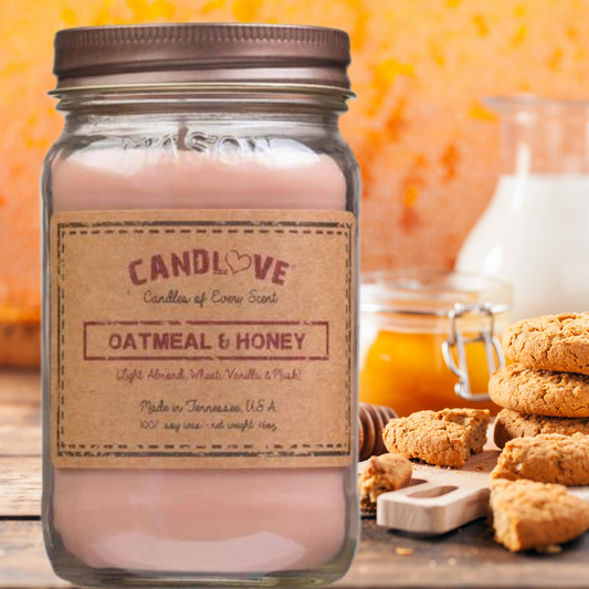 Candlove Oatmeal Honey Scented Candle - Non-Toxic 100% Soy Candle - Handmade & Hand Poured Long Burning Candle - Highly Scented All Natural Clean Burning Candle (16 OZ Mason Jar) Made in The USA