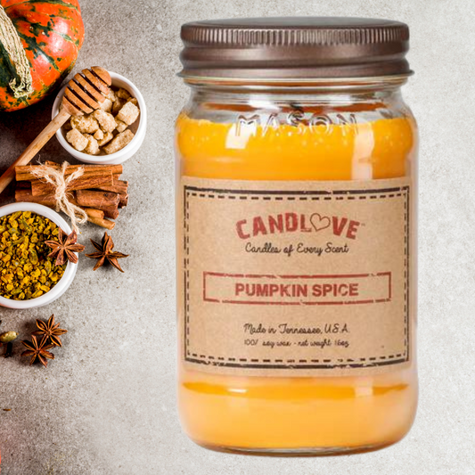 Candlove Pumpkin Spice Scented Candle - Non-Toxic 100% Soy Candle - Handmade & Hand Poured Long Burning Candle - Highly Scented All Natural Clean Burning Candle (16 OZ Mason Jar) Made in The USA