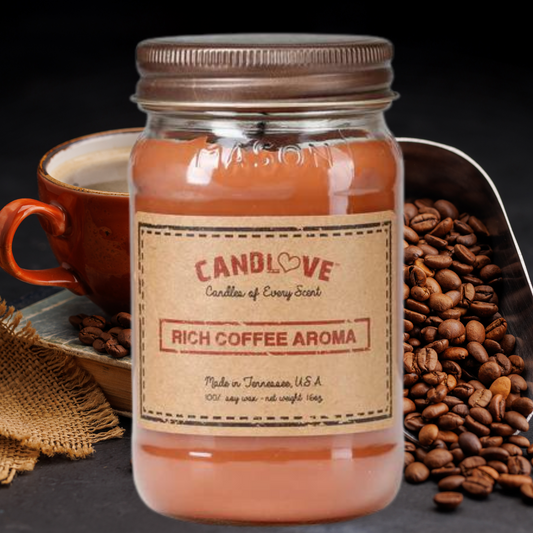 Candlove Rich Coffee Aroma Scented Candle - Non-Toxic 100% Soy Candle - Handmade & Hand Poured Long Burning Candle - Highly Scented All Natural Clean Burning Candle (16 OZ Mason Jar) Made in The USA
