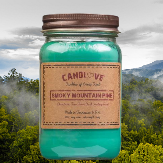 Candlove Smoky Mountain Pine Scented Candle - Non-Toxic 100% Soy Candle - Handmade & Hand Poured Long Burning Candle - Highly Scented All Natural Clean Burning Candle (16 OZ Mason Jar) Made in The USA