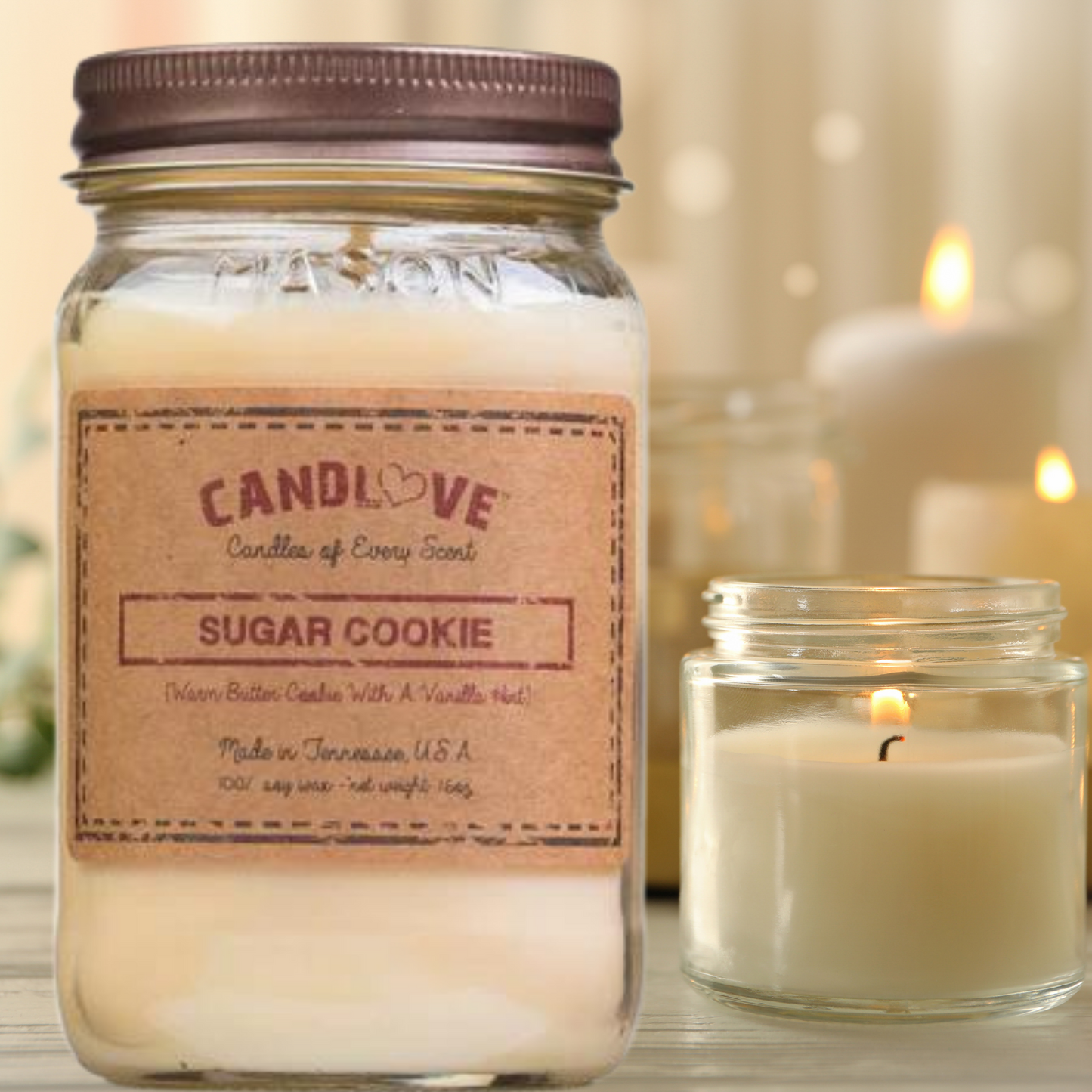 Candlove Sugar Cookie Scented Candle - Non-Toxic 100% Soy Candle - Handmade & Hand Poured Long Burning Candle - Highly Scented All Natural Clean Burning Candle (16 OZ Mason Jar) Made in The USA