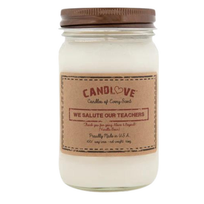 Candlove Vanilla We Salute Teachers Scented Candle - Non-Toxic 100% Soy Candle - Handmade & Hand Poured Long Burning Candle - Highly Scented All Natural Clean Burning Candle (16 OZ Mason Jar) Made in The USA