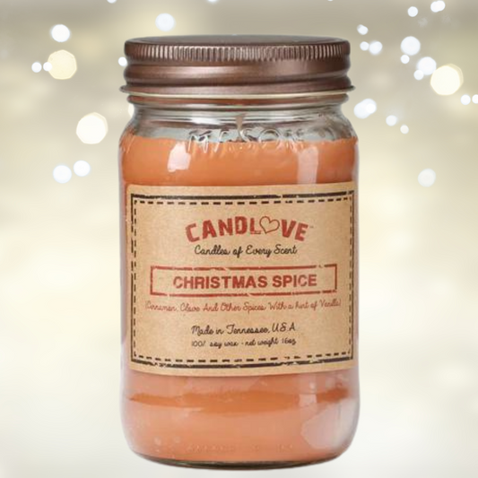Candlove Christmas Spice Scented Candle - Non-Toxic 100% Soy Candle - Handmade & Hand Poured Long Burning Candle - Highly Scented All Natural Clean Burning Candle (16 OZ Mason Jar) Made in The USA